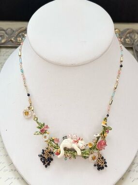 RARE Les Néréides Paris Mother Cat & Kittens Enamel Statement Necklace